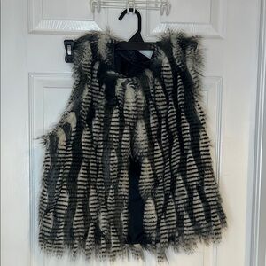 Faux Fur Striped Vest - Black and White